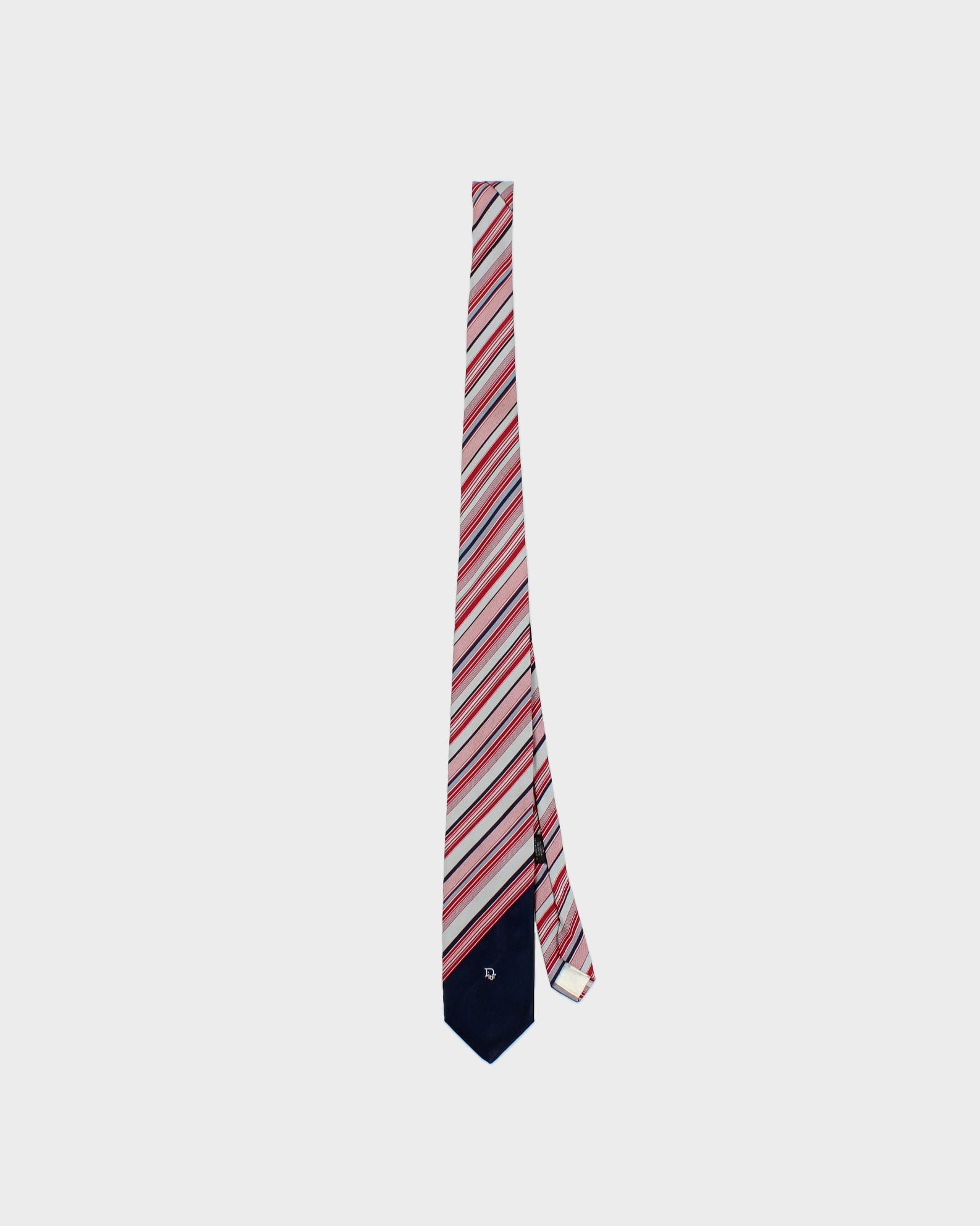 Vintage 1980s Christian Dior Monsieur Embroidered Logo Striped Silk Tie