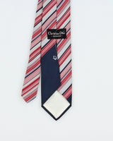 Vintage 1980s Christian Dior Monsieur Embroidered Logo Striped Silk Tie