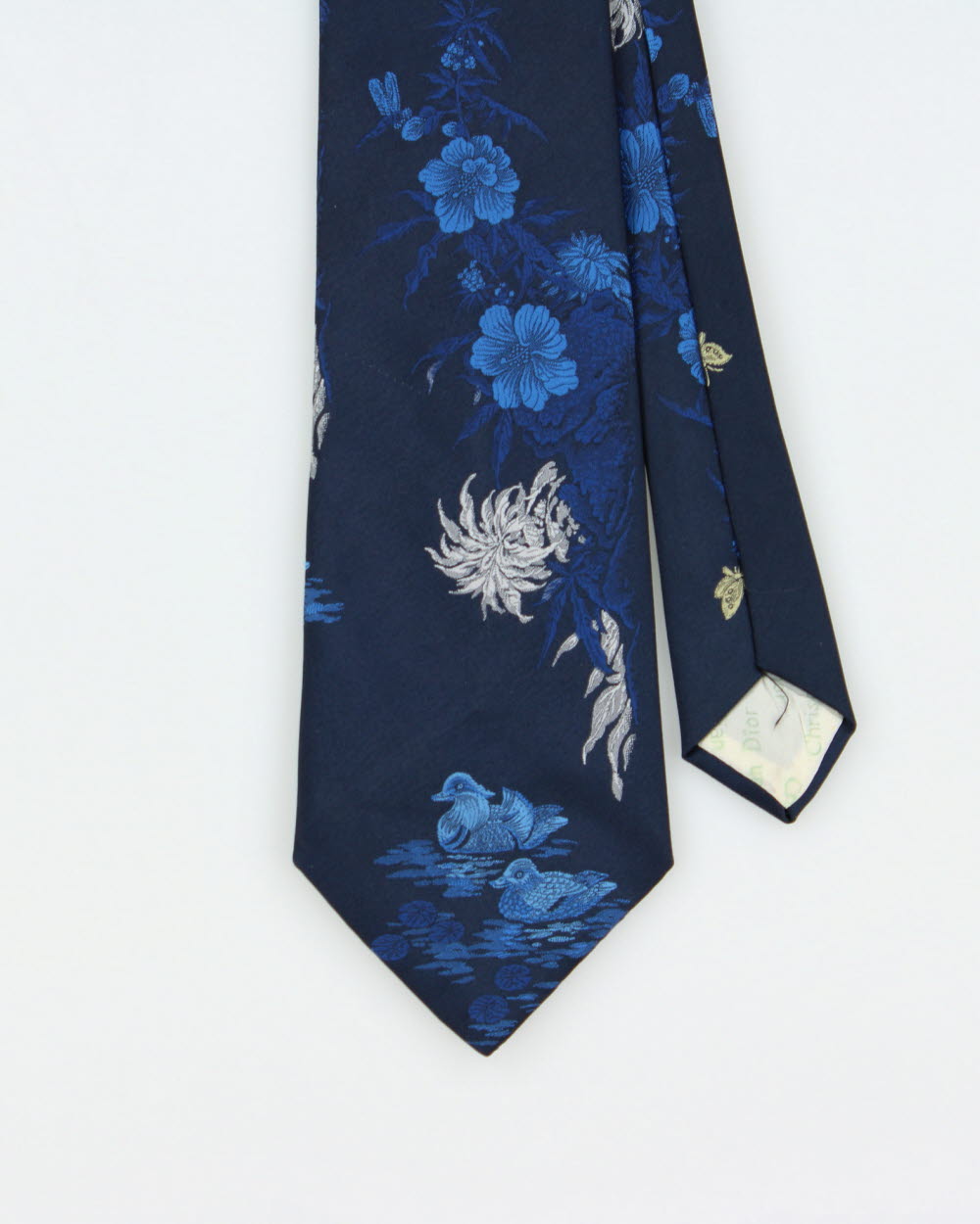 Vintage 1970s Christian Dior Monsieur Embroidered Pond Life Tie