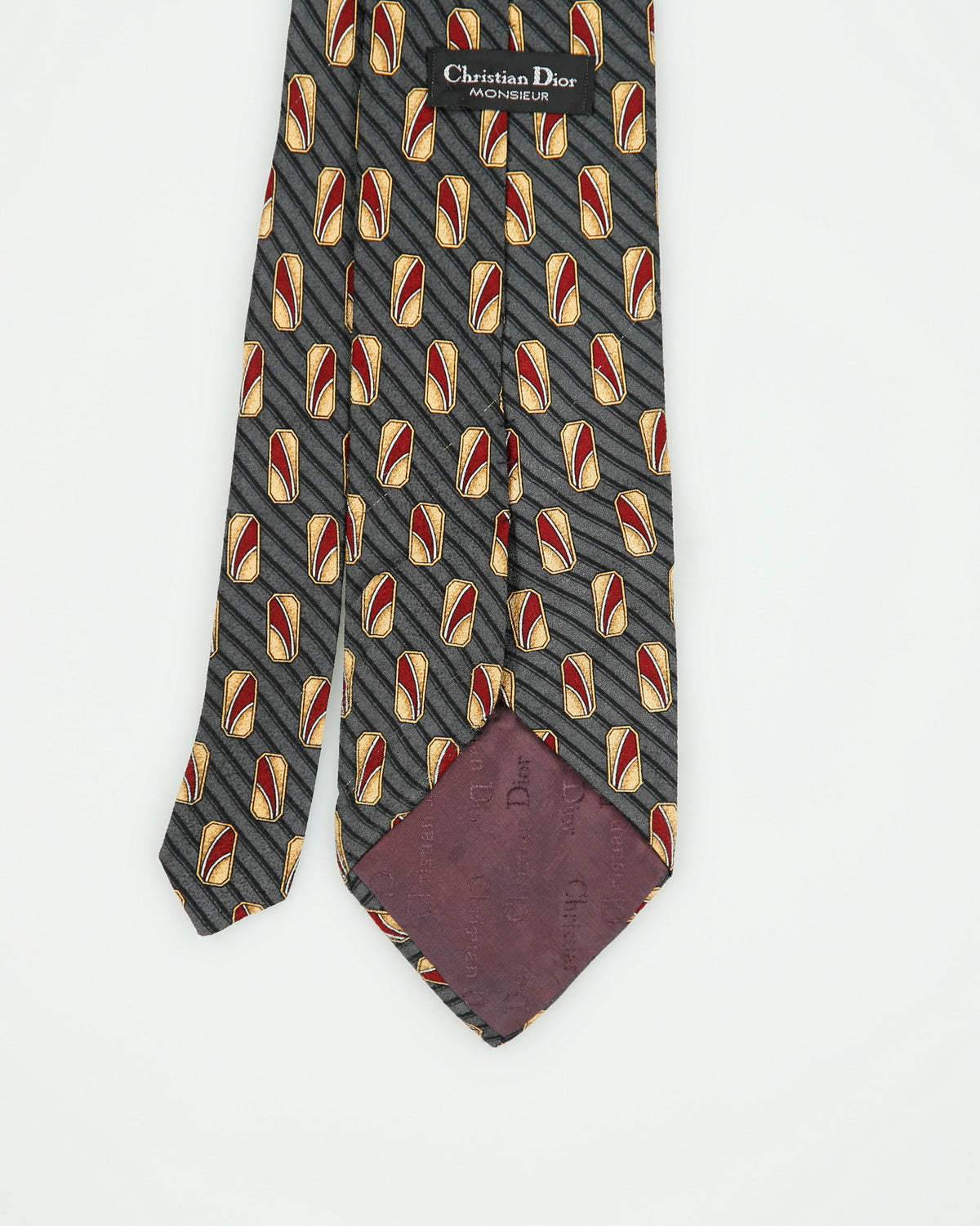 Vintage 1980s Christian Dior Monsieur Pattern Striped Made In America Silk Tie