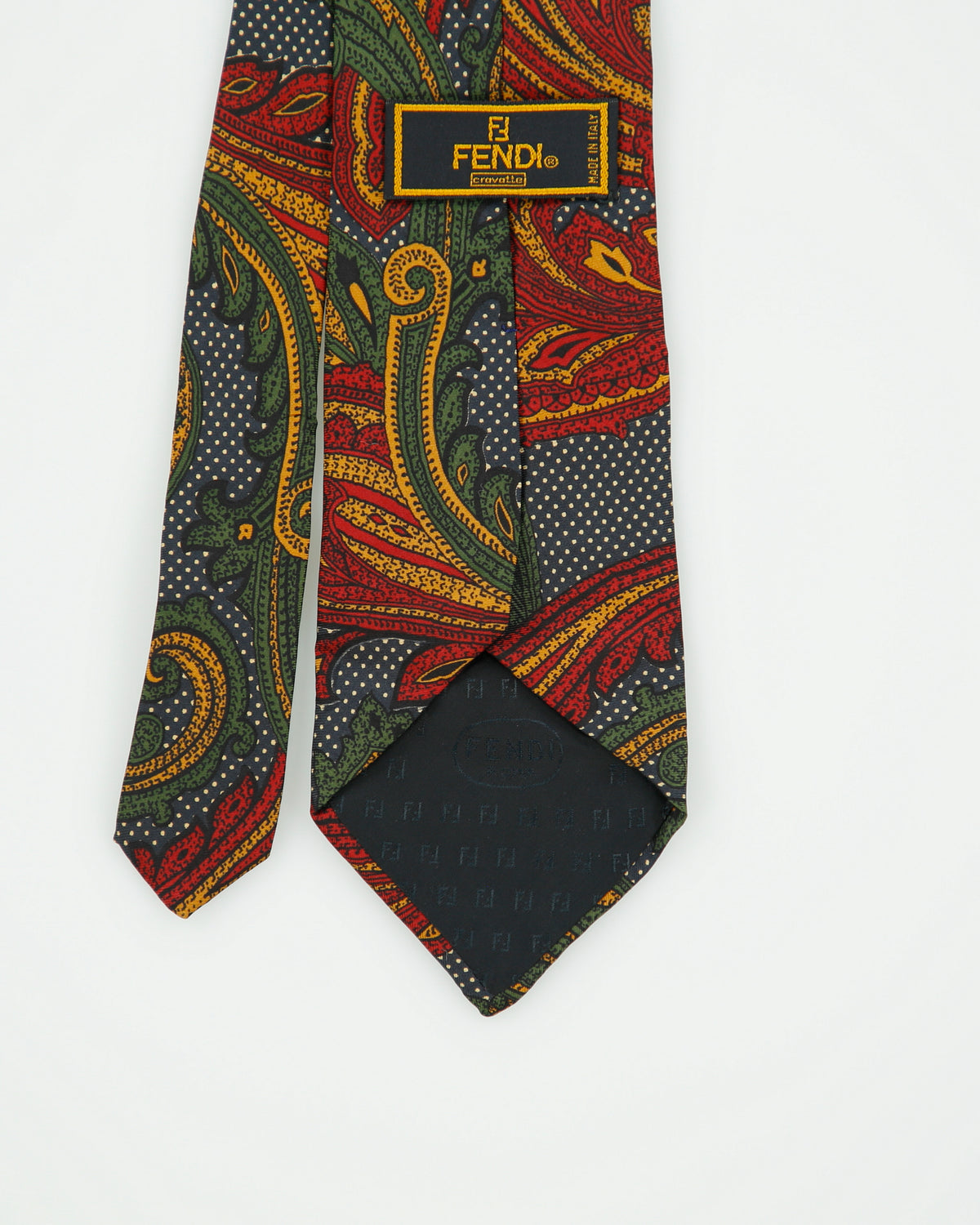 Vintage 1990s Fendi Polka Dot Paisley Silk Tie