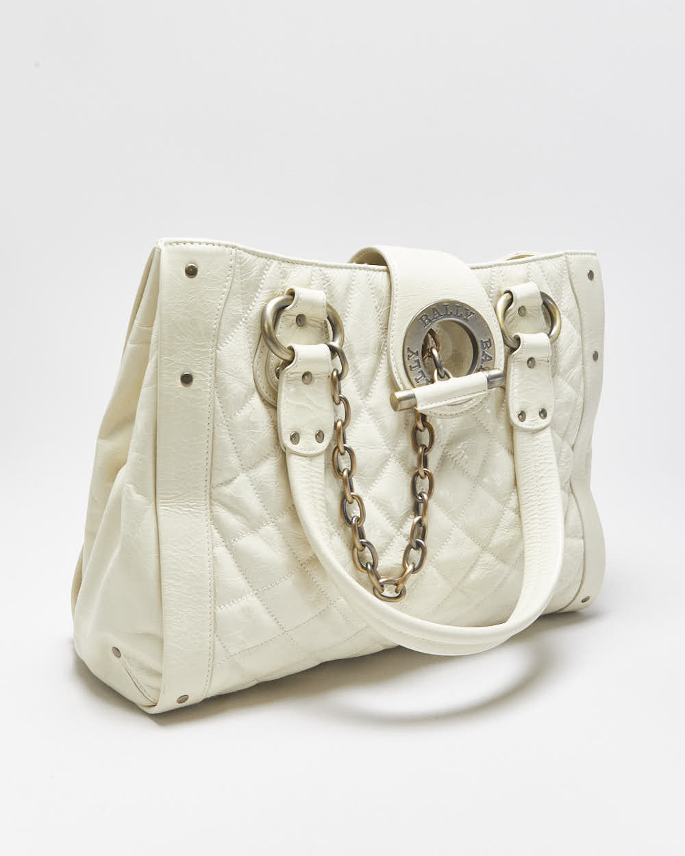 Vintage Y2k 2000s Bally T Bar Detail Quilted Leather Handbag