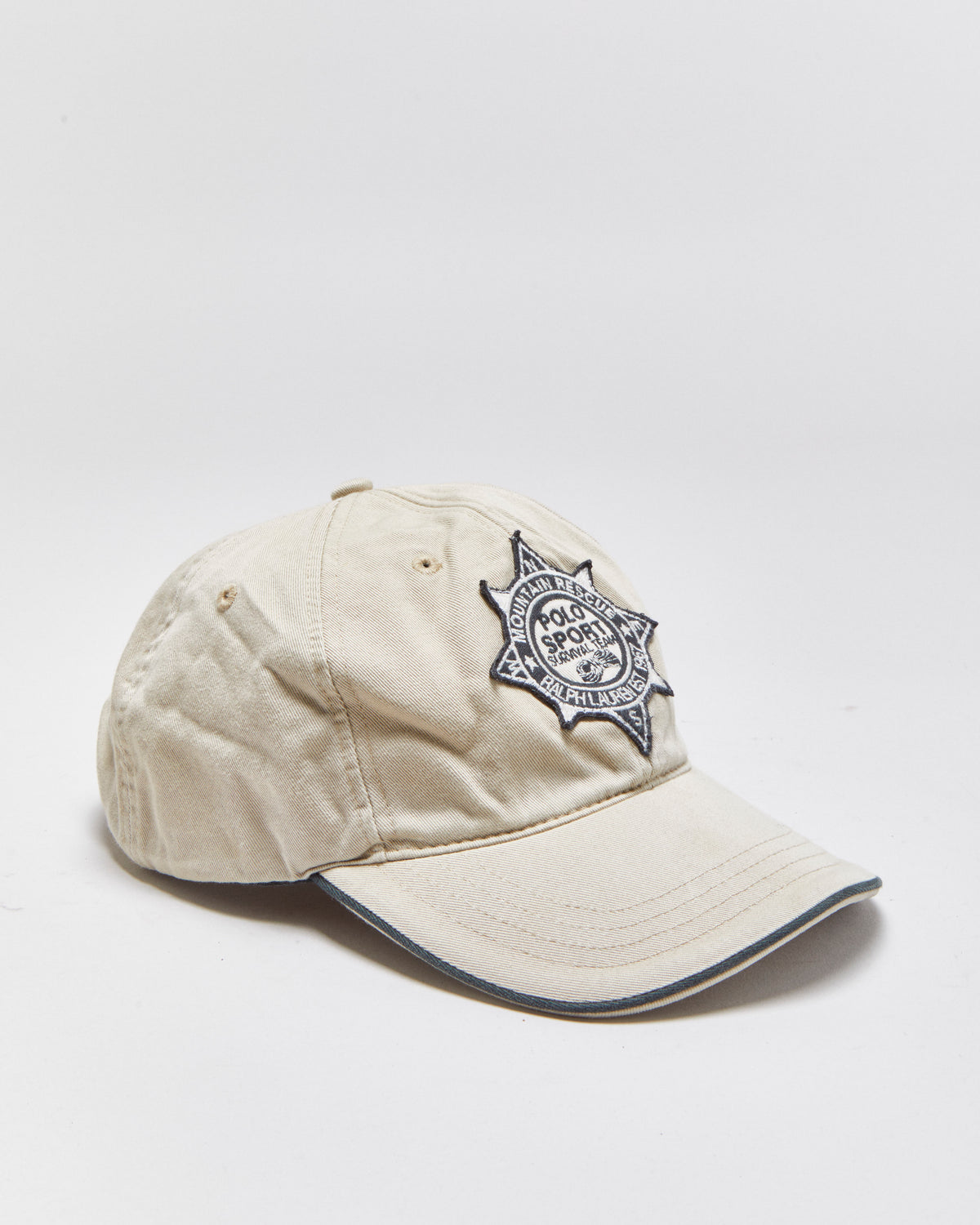 Vintage 1990s Polo Ralph Lauren Polo Sport Survival Team Mountain Rescue Patch Khaki Canvas Baseball Cap - OS
