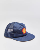 DS Vintage 1990s Shell Motor Oil Indigo Denim Flat Brim Trucker Hat - OS