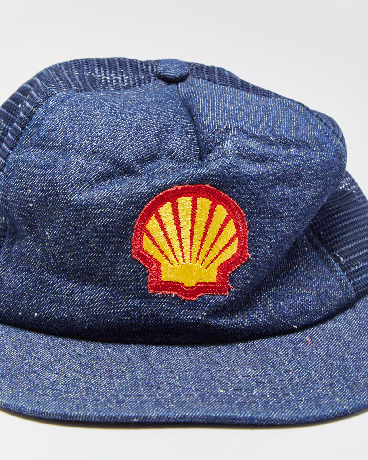 DS Vintage 1990s Shell Motor Oil Indigo Denim Flat Brim Trucker Hat - OS