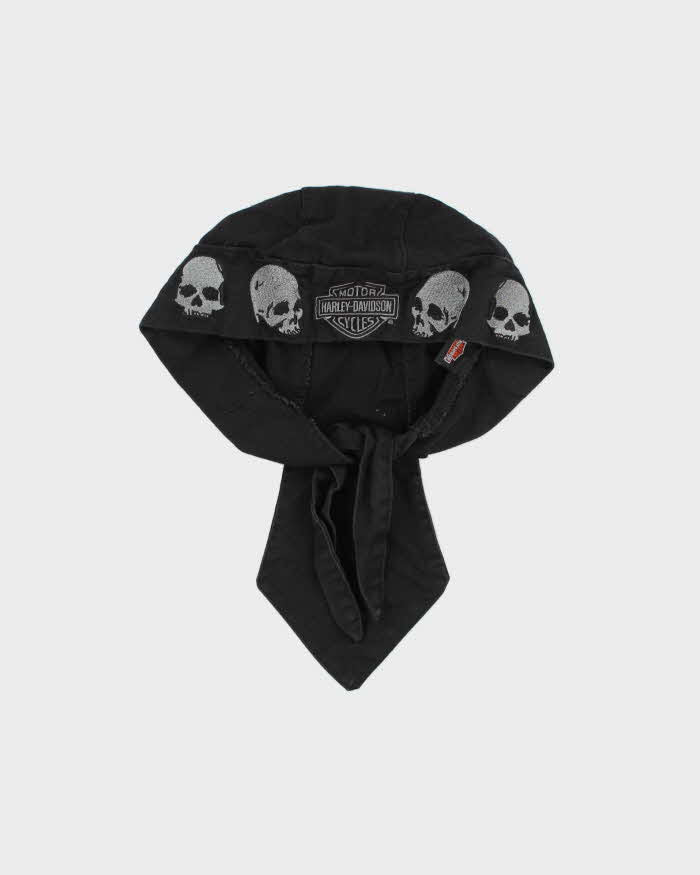 Vintage Y2K 00s Harley Davidson Canvas Embroidered Biker Du Rag Skull Cap - S