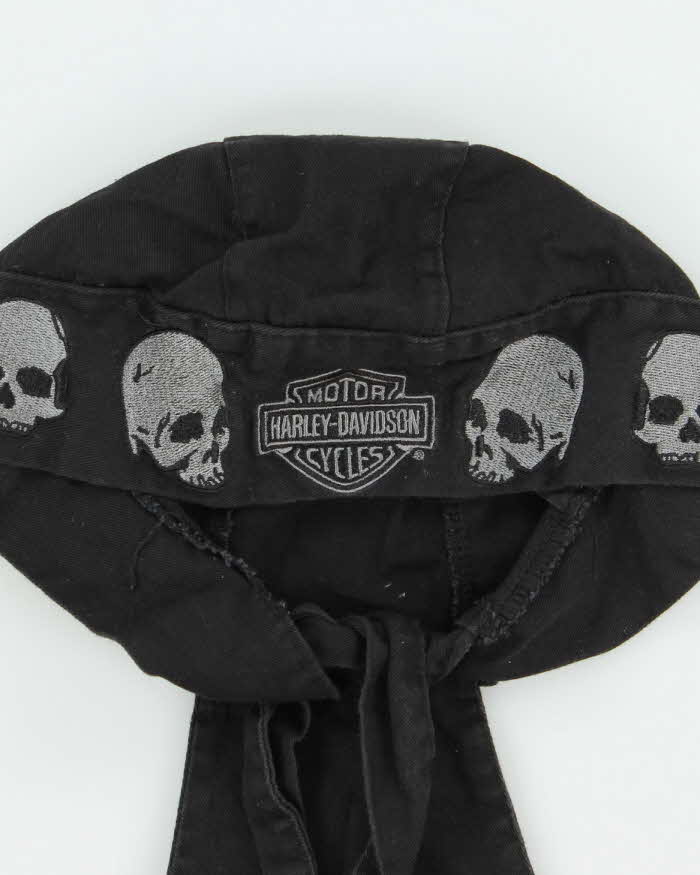 Vintage Y2K 00s Harley Davidson Canvas Embroidered Biker Du Rag Skull Cap - S