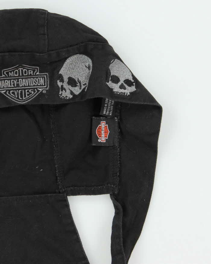 Vintage Y2K 00s Harley Davidson Canvas Embroidered Biker Du Rag Skull Cap - S