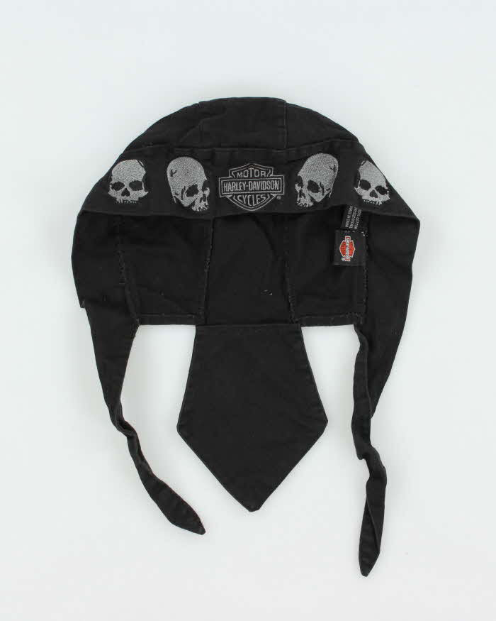 Vintage Y2K 00s Harley Davidson Canvas Embroidered Biker Du Rag Skull Cap - S