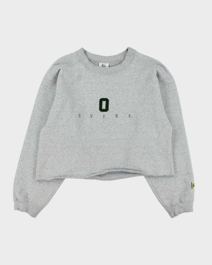 Vintage 1990s Disney Duck Shop Made In USA Marl Grey Cropped Crewneck Sweatshirt - M