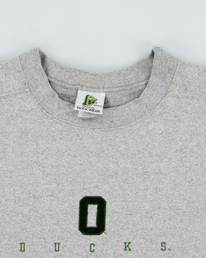 Vintage 1990s Disney Duck Shop Made In USA Marl Grey Cropped Crewneck Sweatshirt - M