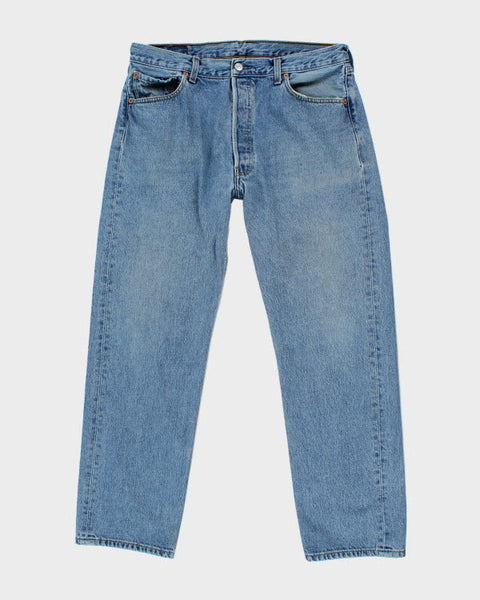 Levi's 501 Vintage - Jean Bleu Ciel Avec Ceinture En Cuir Marron, Taille W33 L34, Très Bon état