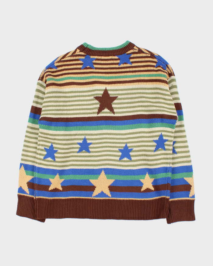 Vintage Unisex YWFG Striped Star Oversized Crewneck Knit Sweater - S