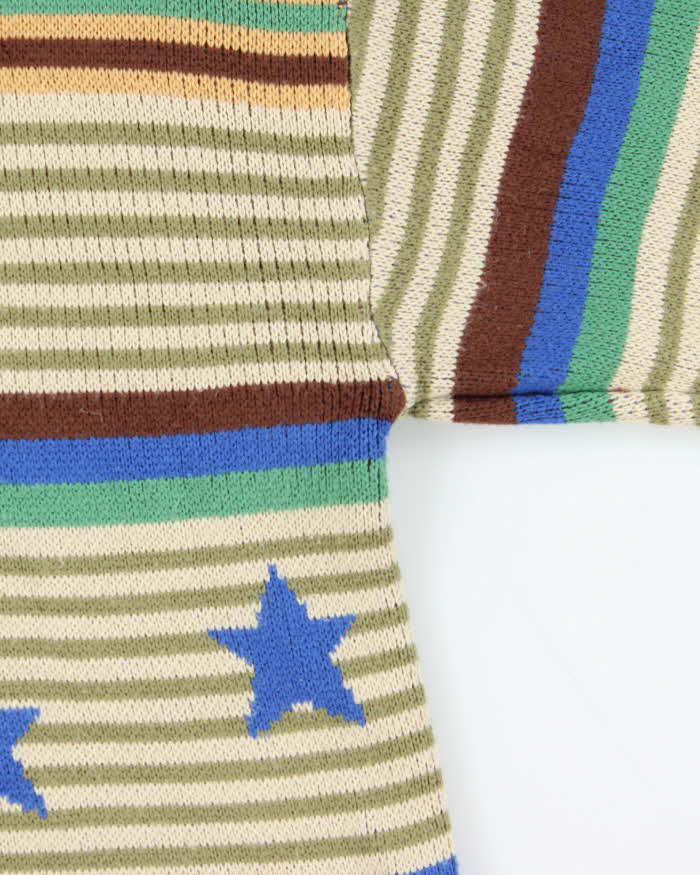 Vintage Unisex YWFG Striped Star Oversized Crewneck Knit Sweater - S