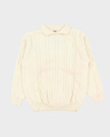 Vintage 1990s Wool Blend Cream Cable-Knit Collared Unisex Sweater - M