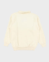 Vintage 1990s Wool Blend Cream Cable-Knit Collared Unisex Sweater - M