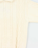 Vintage 1990s Wool Blend Cream Cable-Knit Collared Unisex Sweater - M