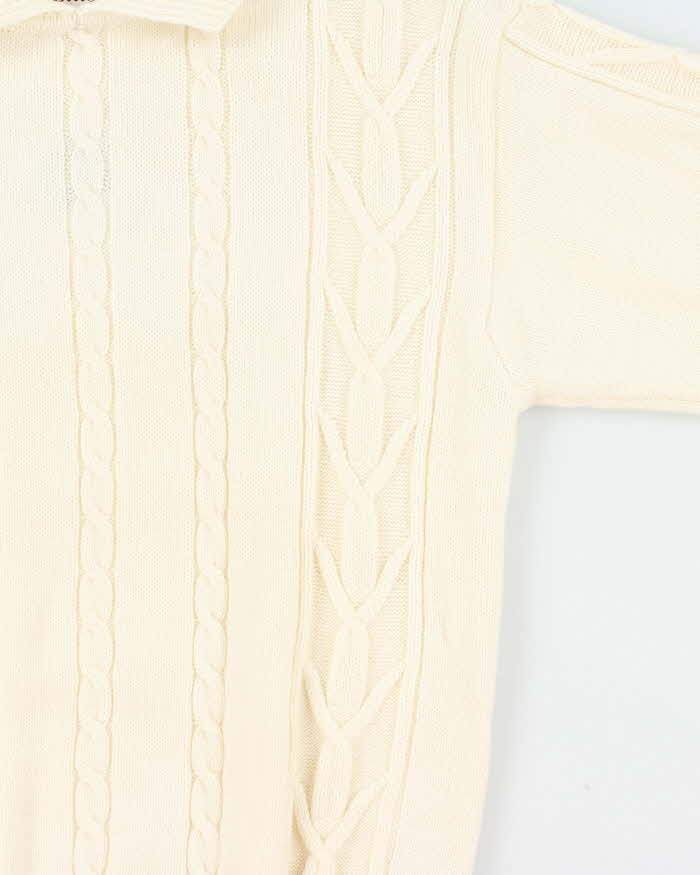 Vintage 1990s Wool Blend Cream Cable-Knit Collared Unisex Sweater - M