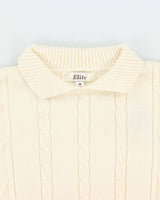 Vintage 1990s Wool Blend Cream Cable-Knit Collared Unisex Sweater - M