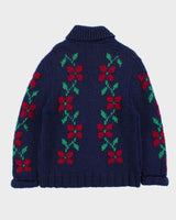 Vintage 1960s Cowigan Wool Floral Chunky Hand Knit Unisex Cardigan - M