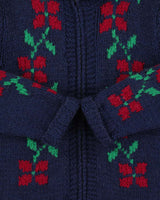Vintage 1960s Cowigan Wool Floral Chunky Hand Knit Unisex Cardigan - M