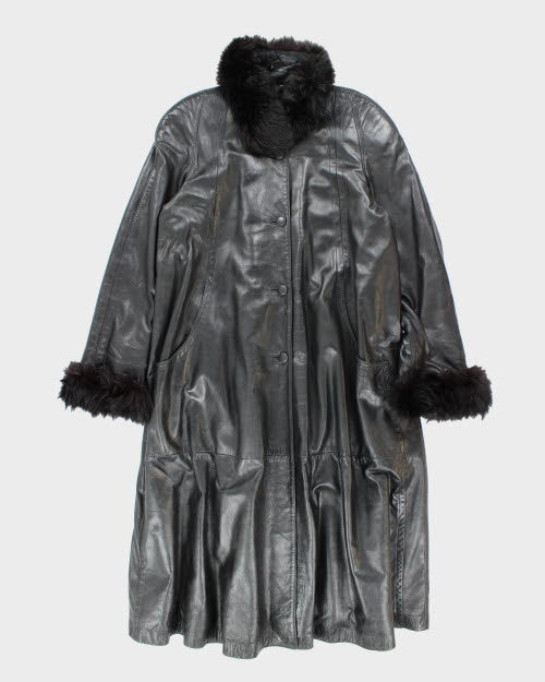 Vintage 90's Long Leather Button Up Overcoat - XL