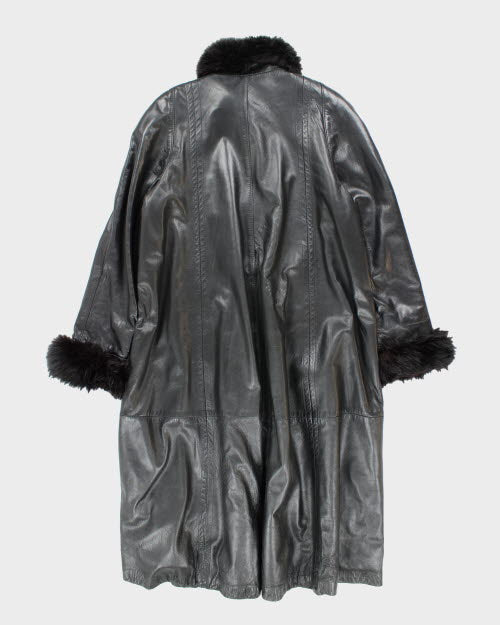 Vintage 90's Long Leather Button Up Overcoat - XL