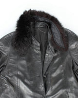 Vintage 90's Long Leather Button Up Overcoat - XL