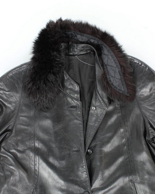 Vintage 90's Long Leather Button Up Overcoat - XL