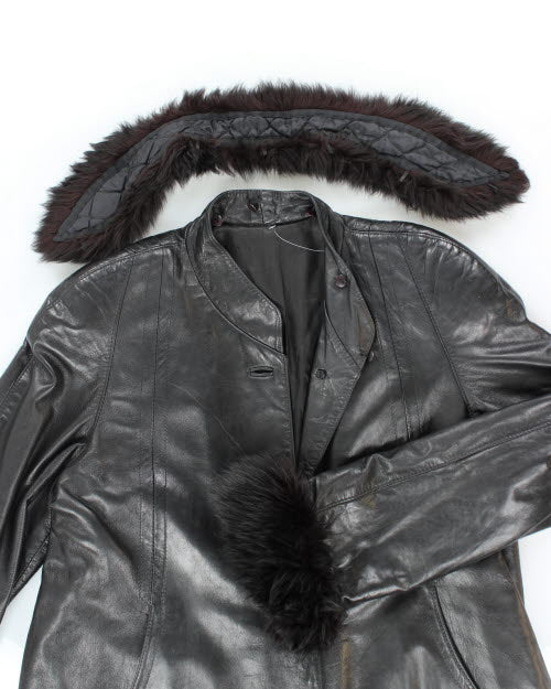 Vintage 90's Long Leather Button Up Overcoat - XL