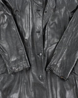 Vintage 90's Long Leather Button Up Overcoat - XL