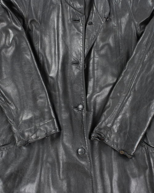 Vintage 90's Long Leather Button Up Overcoat - XL