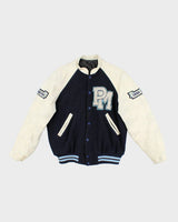 Vintage 80's Embroidered College Leather Varsity Jacket - M