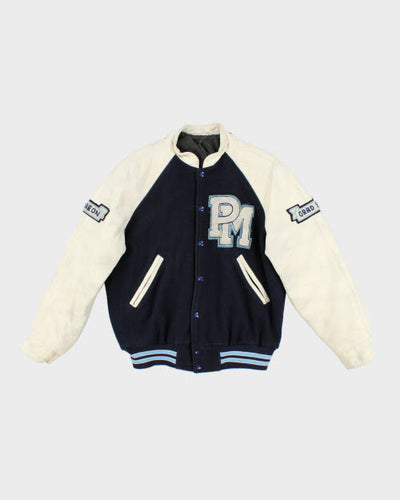Vintage 80's Embroidered College Leather Varsity Jacket - M