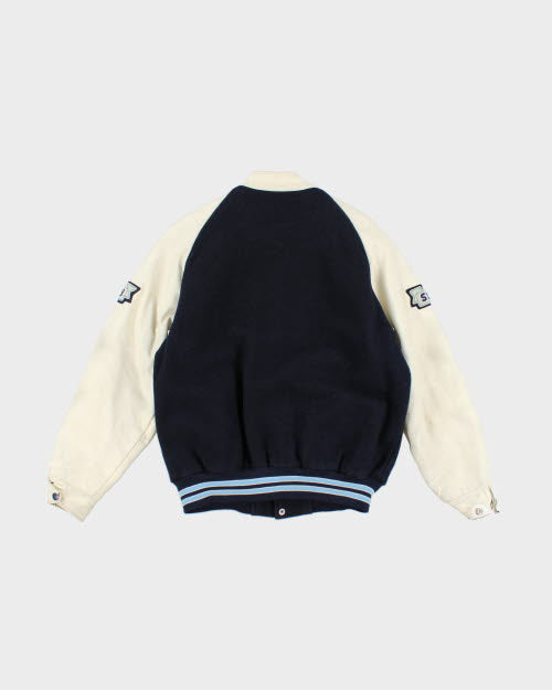 Vintage 80's Embroidered College Leather Varsity Jacket - M