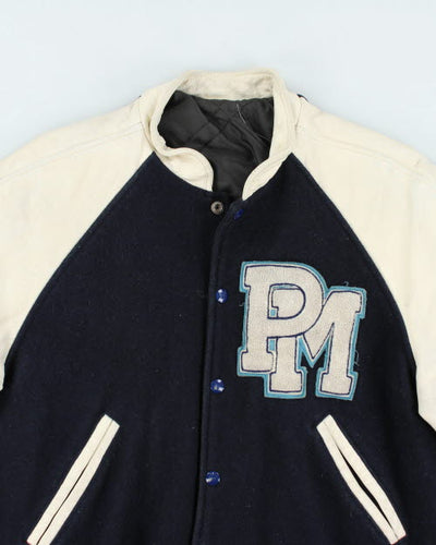 Vintage 80's Embroidered College Leather Varsity Jacket - M