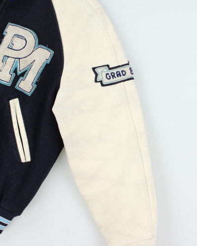 Vintage 80's Embroidered College Leather Varsity Jacket - M