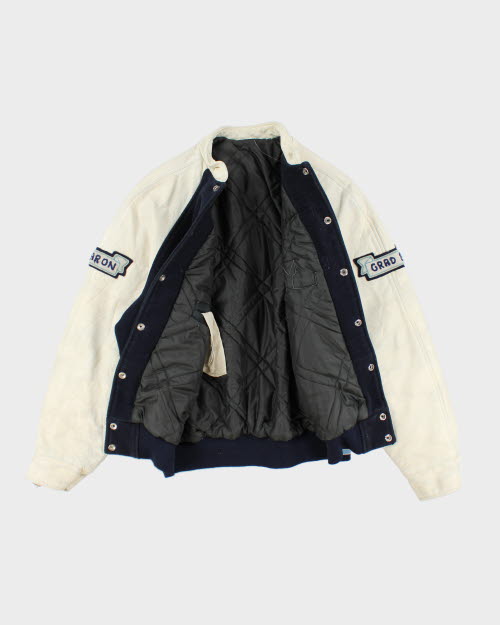 Vintage 80's Embroidered College Leather Varsity Jacket - M