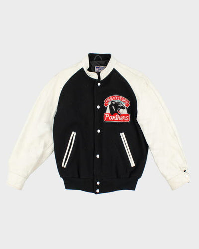 Vintage 80's Panthers Embroidered Leather Varsity Jacket - M