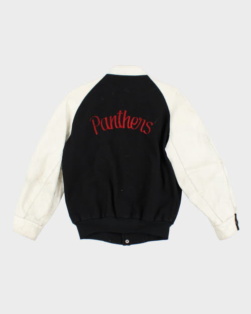 Vintage 80's Panthers Embroidered Leather Varsity Jacket - M