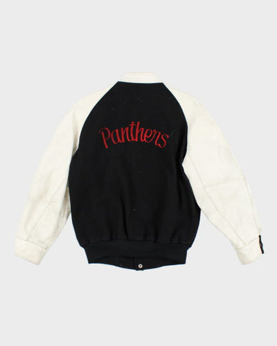 Vintage 80's Panthers Embroidered Leather Varsity Jacket - M