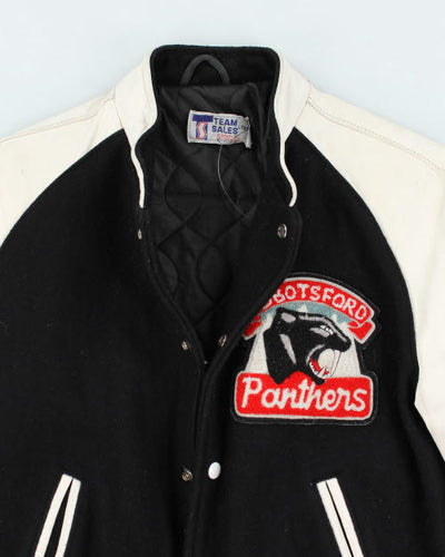 Vintage 80's Panthers Embroidered Leather Varsity Jacket - M