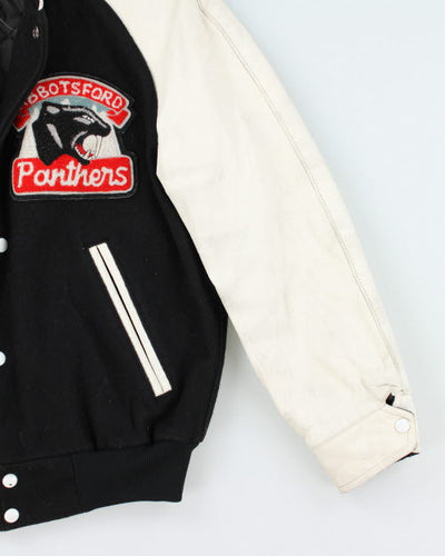 Vintage 80's Panthers Embroidered Leather Varsity Jacket - M