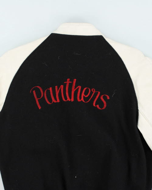 Vintage 80's Panthers Embroidered Leather Varsity Jacket - M