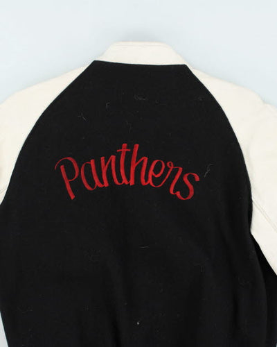 Vintage 80's Panthers Embroidered Leather Varsity Jacket - M