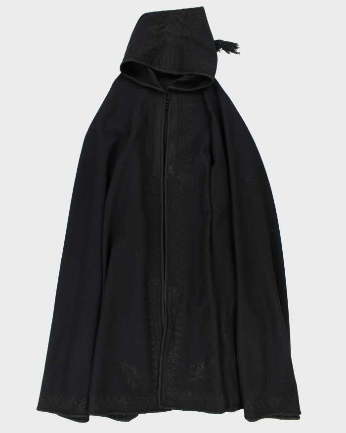 Vintage 70s Black Hooded Kaftan - O/S