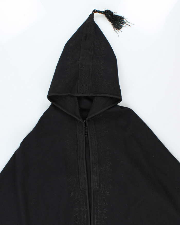 Vintage 70s Black Hooded Kaftan - O/S