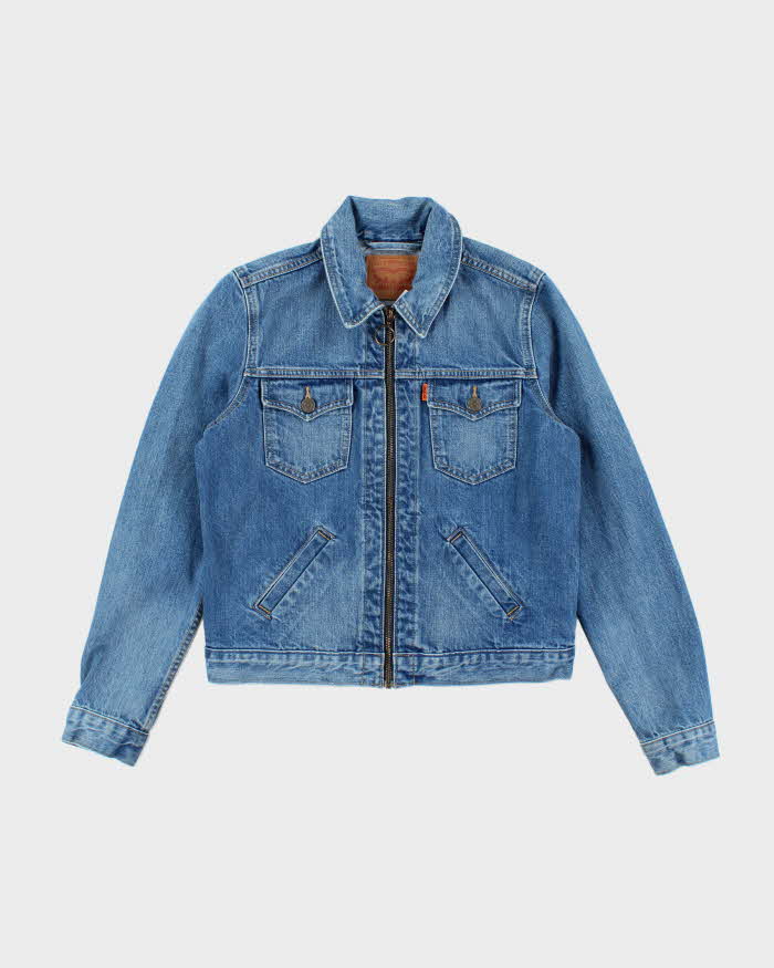 Vintage 90's Levi's Medium Wash Orange Tab Zip Up Denim Jacket - M