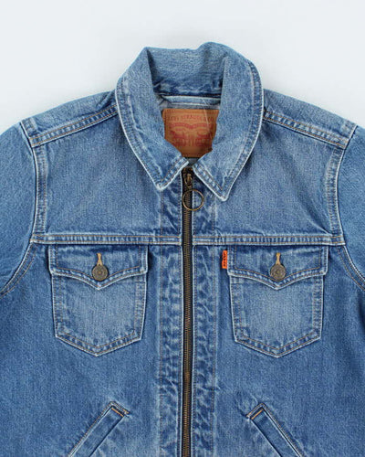 Vintage 90's Levi's Medium Wash Orange Tab Zip Up Denim Jacket - M