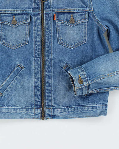 Vintage 90's Levi's Medium Wash Orange Tab Zip Up Denim Jacket - M